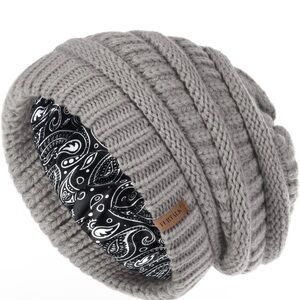 Grey and Black Satin Lined Beanie